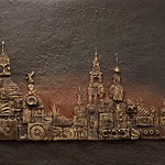 Skyline Dresden // Größe 1,00 x 2,00 m  -   Auftragsarbeit // Sandwelten // Frank Walter - Bilder aus Sand auf Leinwand mit Acrylfarbe