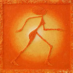 Orangener Sonnentanz // 0,90 x 0,90 cm   -   Sandwelten // Frank Walter - Bilder aus Sand auf Leinwand mit Acrylfarbe