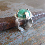 Bague argent réglable avec malachite vissée