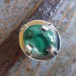 Bague argent réglable avec malachite vissée