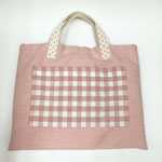 レッスンバッグ104　ピンク＆ポケットチェック　350×370H 　￥800　＜上履き入れと揃います＞　　　＊オリジナルです＊