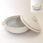土鍋124　白×茶1本ライン　外寸320×150H 　内寸255×90H　￥3,000