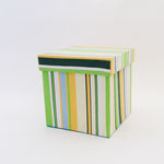 BOX183　布貼り角ストライプ黄緑　175×175×180H 　￥1,200