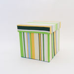 BOX183　布貼り角ストライプ黄緑　175×175×180H 　￥1,200　＊オリジナルです＊