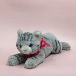 ぬいぐるみ457　ひざねこ　グレーピンク水玉スカーフ付き　450H 　 ¥2,500