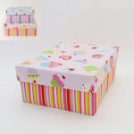 BOX134　布貼り角ピンクケーキ＆ストライプ　270×220×115H ￥700　＊オリジナルです＊