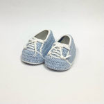 ベビーシューズ108　ニット水色&白編み上げ　10㎝