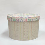 BOX146　布貼り丸ドット&アルファベット　290Φ195H 　￥2,000　＊オリジナルです＊
