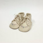 ベビーシューズ133　フエルト生成&花ししゅうレースアップ　10㎝