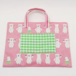 レッスンバッグ108　黄緑チェック＆ピンクくま　420×405　￥800　＜上履き入れ、巾着と揃います＞                      ＊オリジナルです＊