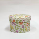 BOX142　布貼り丸カラフルフラワー&レース　215Φ140H 　￥1,500　＊オリジナルです＊