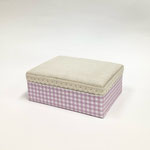 BOX128　布貼り角紫チェック＆レース付き　210×160×75H 　￥600　＊オリジナルです＊