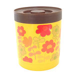 キャニスター110　茶キャップ＆黄色花柄　163×190H 　　￥1,500