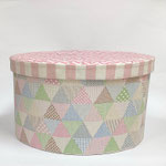 BOX222　布貼り丸ピンク三角アラカルト&チェリー　350Φ190H 　￥3,000　＊オリジナルです＊