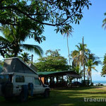 Unser Stellplatz an der Reggae Bar an der Playa Negra in Cahuita