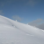④大松倉山の稜線、小さな樹氷が出来かかっている。