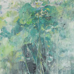 『木漏れ日の中で-蓮と楓−』  P8号45.5㎝×37.9㎝）和紙に岩絵具、墨 2013年 