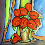 Tulpen, 90 x 90 cm, Acryl / Öl, Leinwand