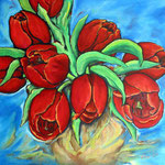 Tulpen rot, 90 x 90 cm, Acryl / Öl, Leinwand