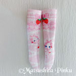 ミディブライス用靴下デザイン「うさぎのホイップちゃんレースアップ苺ピンク」