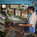 The pictures show the production process of shoe making