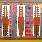 TRES SOBRE ENLACES. Acrílico sobre madera. 114x146. 2004