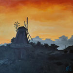 "Windmühle bei Sonnenuntergang", 60x60 cm, Öl auf Leinwand, Pinseltechnik