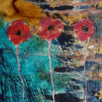 Mohnblumen, Mischtechniken auf Acrylpapier, 38x42 cm