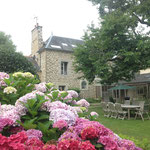 La maison vue du jardin, les hortensias en fleurs, magnifique été 2014