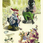 イタリア民話「オオカミとゴシキヒワ」2015 イタリアボローニャ国際絵本原画展入選 Italian Folklore "the Wolf and the Goldfinch" 2015 Bologna Children's Book Fair Illustrators Exhibition selected  Pencil, Colored pencil 