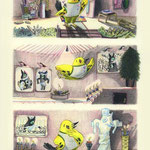 イタリア民話「オオカミとゴシキヒワ」2015 イタリアボローニャ国際絵本原画展入選 Italian Folklore "the Wolf and the Goldfinch" 2015 Bologna Children's Book Fair Illustrators Exhibition selected  Pencil, Colored pencil 