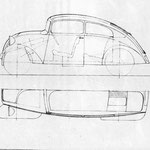 1932: Skizze zum Porsche Typ 12 von Erwin Komenda, signiert und datiert.