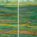 Lotus Lake 2, 2013, diptych, oil and acrylic on canvas, 40 x 100 cm