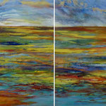 Morgen Land, 2013, diptych, oil and acrylic on canvas, 80 x 160 cm