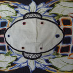 Superb linen cloth, art nouveau. All hand embroidered. Richelieu. 88 x 37 cm. €130