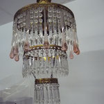 SOLD French chandelier, glass and crystal. All pieces intact 57 cm hoch, 33 cm Durchmesser. Preis €1200