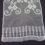 Linen filet worked curtain. 300 x 55 cm. Three identical curtains. €120 each. Linen