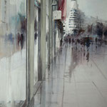 reflejos en la gran vía III - acuarela sobre papel arches adherido a tabla - 70X50cm