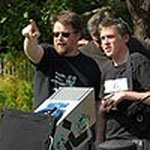 Director Chris Jones (left) with first AD Jonathan Andrew on location with Gone Fishing.