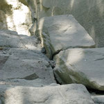 Cet essaim se trouve entre des rochers.