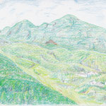 夏のゲレンデと坊寺山（2023/7, colored pencil）