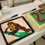 Two cakes celebrating the 25th anniversary of the ÖGH and the amphibian of the year 2014: Bombina variegata.