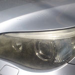 BMW５シリーズ　ヘッドライトリペア　施工前　これでもか！というほどに劣化してしまっています！これが直るのかオーナー様も心配していました。