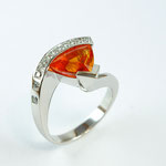 bague or blanc palladié , grenat mandarin et diamants