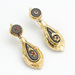 boucles d'oreilles or jaune, onyx et rubis