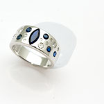 bague or blanc, saphirs et diamants