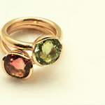 bagues or rouge tourmalines rose et verte