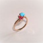 bague or rose, cabochon turquoise et spinel rose