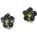 Boucles d'oreilles or/argent fleur oeil de faucon et pistil saphir jaune