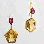 boucles d'oreilles or jaune, citrine et tourmalines roses 